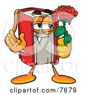 Clipart Picture Of A Red Book Mascot Cartoon Character Holding A Red Rose On Valentines Day