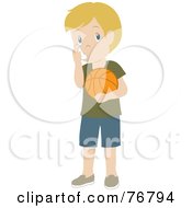 Royalty Free RF Clipart Illustration Of A Caucasian Boy Holding A Basketball And Using His Asthma Inhaler