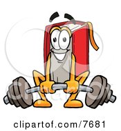 Red Book Mascot Cartoon Character Lifting A Heavy Barbell