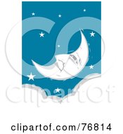 Pleasant Crescent Moon Face Relaxing In A Starry Sky Over A Cloud