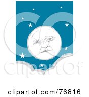 Royalty Free RF Clipart Illustration Of A Pleasant Full Moon Face In A Starry Sky Over A Cloud