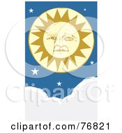 Pleasant Yellow Sun Face With Stars Above Clouds