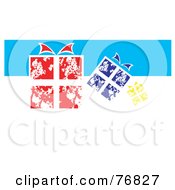 Poster, Art Print Of Red Blue And Yellow Christmas Gifts On A White And Blue Background