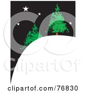 Poster, Art Print Of Two Evergreen Christmas Trees On A Snowy Hill Under A Starry Night Sky