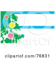 Poster, Art Print Of Painted Green Christmas Tree With Colorful Baubles Over A Blue And White Background With Text Space