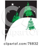 Poster, Art Print Of Three Evergreen Christmas Trees On A Snowy Hill Under A Starry Night Sky