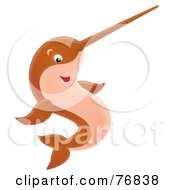 Royalty Free RF Clipart Illustration Of A Friendly Airbrushed Brown Fish With A Horn On Its Nose