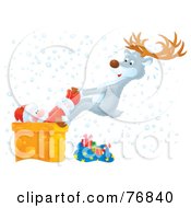 Poster, Art Print Of Aibrushed Reindeer Pulling A Stuck Santa Out Of A Chimney In The Snow