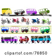 Digital Collage Of Bus Scooter And Big Rig Borders