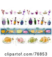 Royalty Free RF Clipart Illustration Of A Digital Collage Of Beverage And Food Thanksgiving Borders