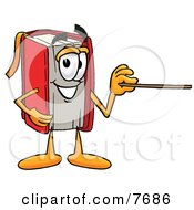 Red Book Mascot Cartoon Character Holding A Pointer Stick
