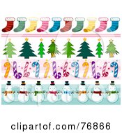 Digital Collage Of Stocking Christmas Tree Candy Cane And Snowmen Borders