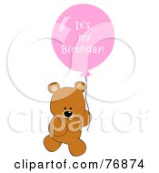 Royalty Free RF Clipart Illustration Of A Teddy Bear Carrying A Pink Its My Birthday Balloon by peachidesigns