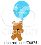 Royalty Free RF Clipart Illustration Of A Teddy Bear Carrying A Blue Its My Birthday Balloon by peachidesigns