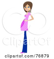 Royalty Free RF Clipart Illustration Of A Brunette Caucasian Pregnant Woman In Jeans And A Pink Shirt by peachidesigns #COLLC76879-0137