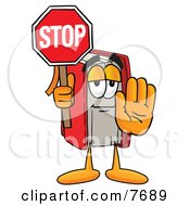 Red Book Mascot Cartoon Character Holding A Stop Sign