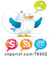 Royalty Free RF Clipart Illustration Of A Happy Cubic Bird With Different Speech Balloons