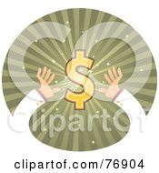 Hands Reaching For A Dollar Symbol On A Green Burst Circle