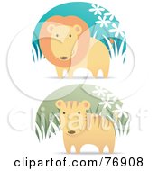 Poster, Art Print Of Digital Collage Of A Male Lion And Cute Tiger In Grass