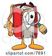 Poster, Art Print Of Red Book Mascot Cartoon Character Looking Through A Magnifying Glass