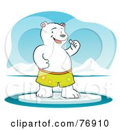 Poster, Art Print Of Cool Polar Bear Standing On Ice And Holding One Thumb Up