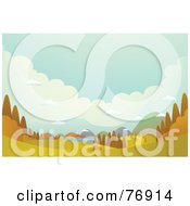 Royalty Free RF Clipart Illustration Of An Autumn Landscape Of Hills And Villages