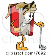Poster, Art Print Of Red Book Mascot Cartoon Character Leaning On A Golf Club While Golfing