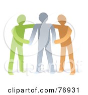 Royalty Free RF Clipart Illustration Of A Supportive Green And Orange Men Helping A Gray Man