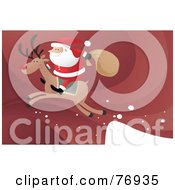 Poster, Art Print Of Santa Riding On The Back Of Rudolph As They Take Off From A Ledge