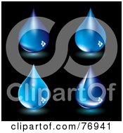Poster, Art Print Of Digital Collage Of Four Glowing Blue Water Drops On Black