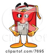 Red Book Mascot Cartoon Character Wearing A Red Mask Over His Face