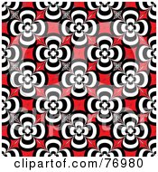 Poster, Art Print Of Seamless Background Of Black And White Retro Flowers On Red