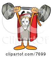 Poster, Art Print Of Red Book Mascot Cartoon Character Holding A Heavy Barbell Above His Head