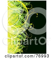 Border Of Grungy Green And Yellow Plants With White Vines Over Black