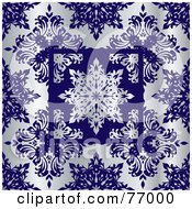 Poster, Art Print Of Silver And Cobalt Snowflake Floral Pattern Background