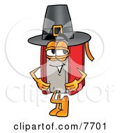 Poster, Art Print Of Red Book Mascot Cartoon Character Wearing A Pilgrim Hat On Thanksgiving