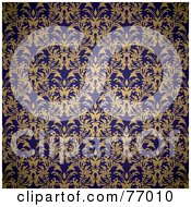 Poster, Art Print Of Seamless Background Of A Navy Blue And Beige Royal Floral Wallpaper