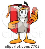 Poster, Art Print Of Red Book Mascot Cartoon Character Holding A Telephone