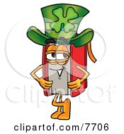 Poster, Art Print Of Red Book Mascot Cartoon Character Wearing A Saint Patricks Day Hat With A Clover On It
