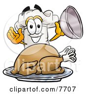 Chefs Hat Mascot Cartoon Character Serving A Thanksgiving Turkey On A Platter