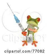 3d Green Tree Frog With A Swine Flu H1N1 Vaccine Syringe by Julos