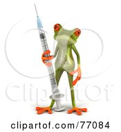 Royalty Free RF Clipart Illustration Of A 3d Green Tree Frog With A Swine Flue Vaccine Syringe