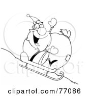 Royalty Free RF Clipart Illustration Of A Black And White Coloring Page Outline Of Santa Sledding