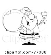Royalty Free RF Clipart Illustration Of A Black And White Coloring Page Outline Of A Santa Bell Ringer