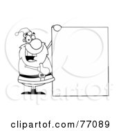 Poster, Art Print Of Black And White Coloring Page Outline Of Santa Holding A Blank Sign Board