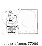Royalty Free RF Clipart Illustration Of A Black And White Coloring Page Outline Of Santa Holding A Blank Sign Board