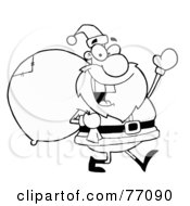 Poster, Art Print Of Black And White Coloring Page Outline Of A Santa With A Sack