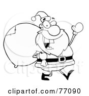 Royalty Free RF Clipart Illustration Of A Black And White Coloring Page Outline Of A Santa With A Sack