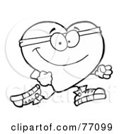 Royalty Free RF Clipart Illustration Of A Black And White Coloring Page Outline Of A Jogging Heart by Hit Toon #COLLC77099-0037