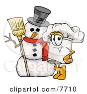 Chefs Hat Mascot Cartoon Character With Three Snowflakes In Winter